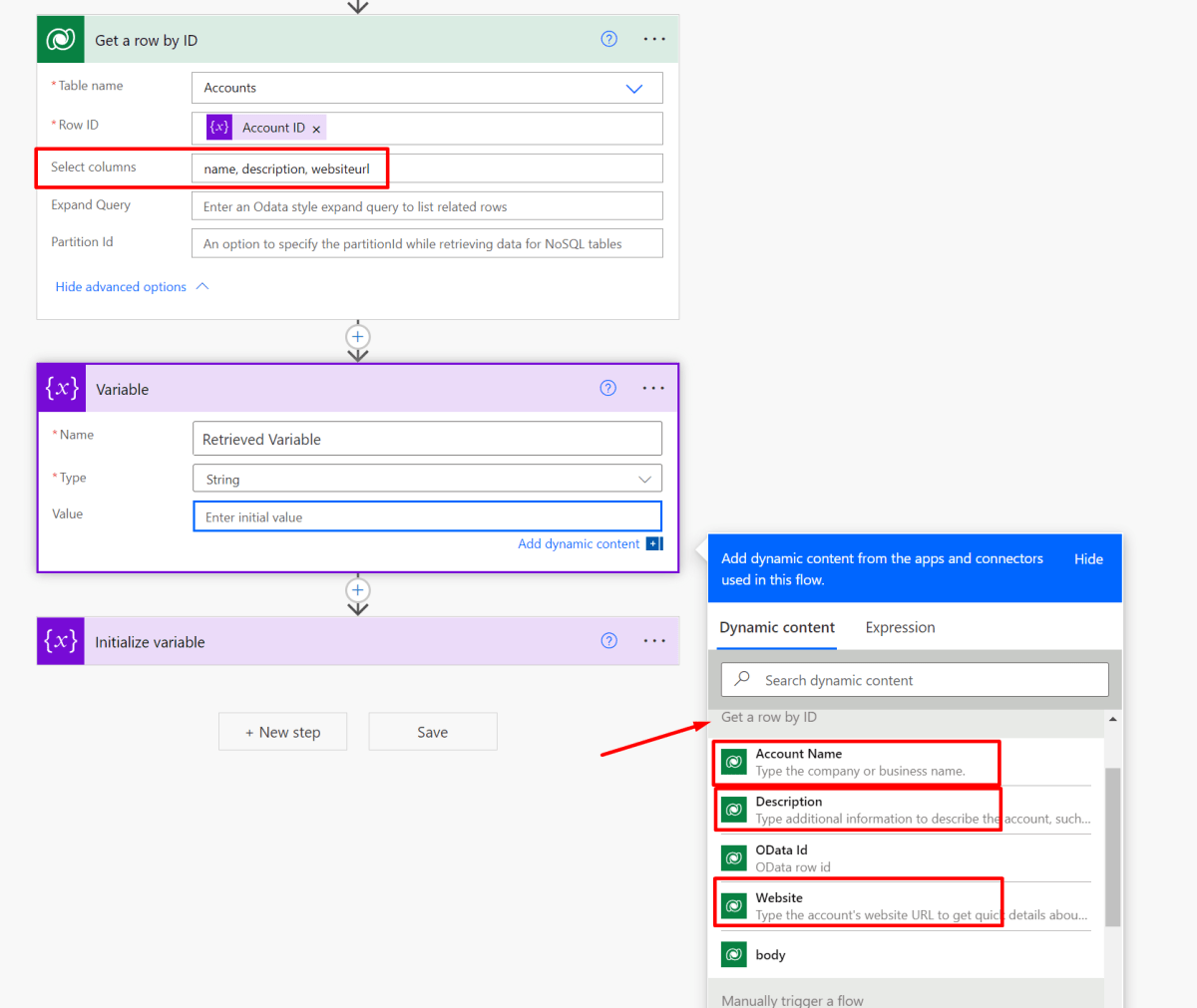 Dynamic content behavior for Get a row by ID and List Rows action in ...