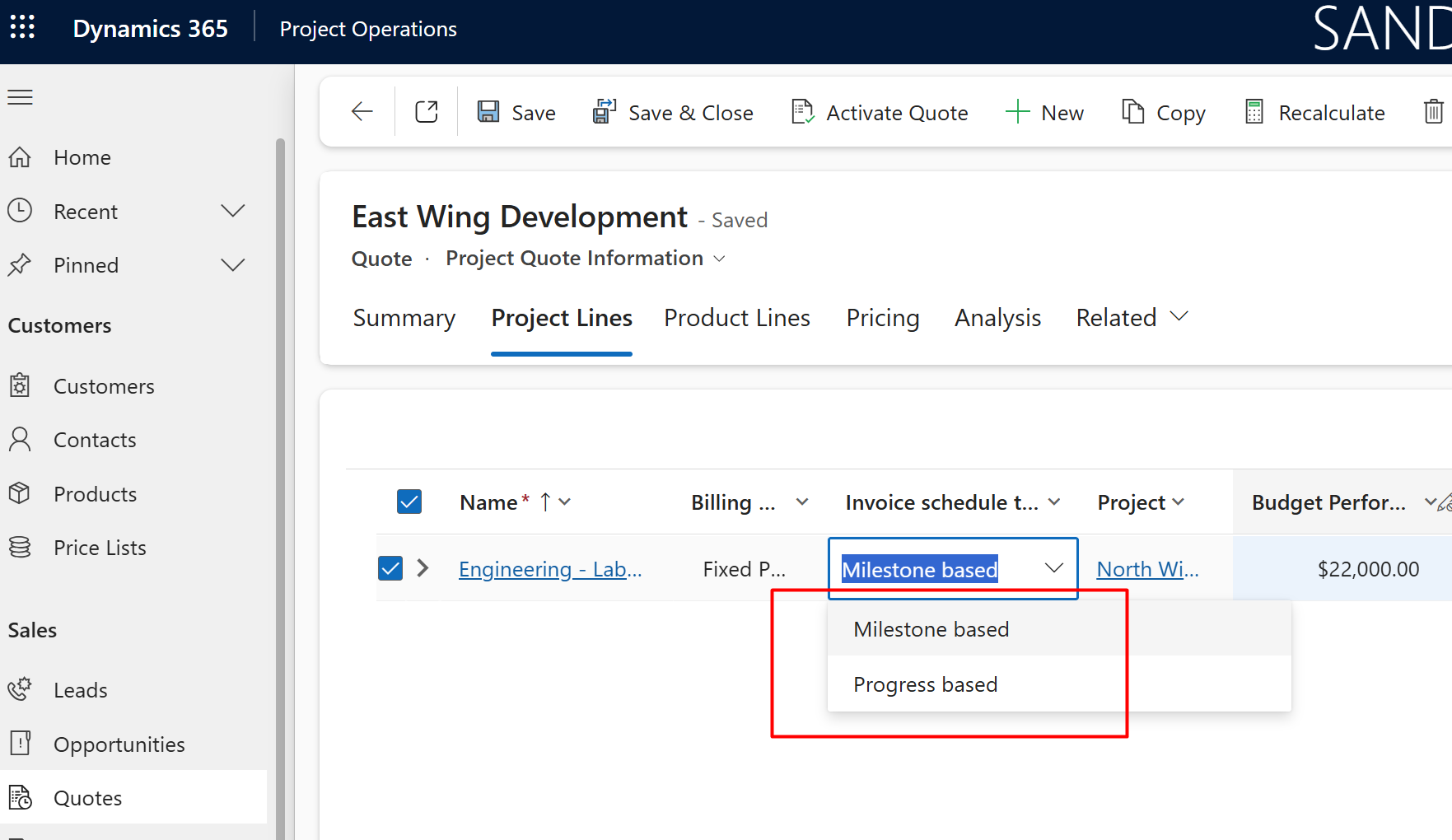 Invoice Schedule Types in Project Operations